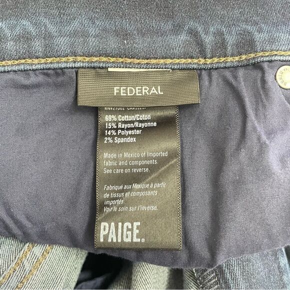 PAIGE Denim Federal Jeans Slim Straight Jean in Roarke Dark Wash Men’s Size 40 - Picture 11 of 13